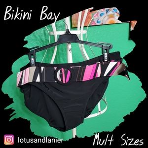 Bikini Bay Pink/ Black Belted Bikini Bottoms Mult Sizes NWT